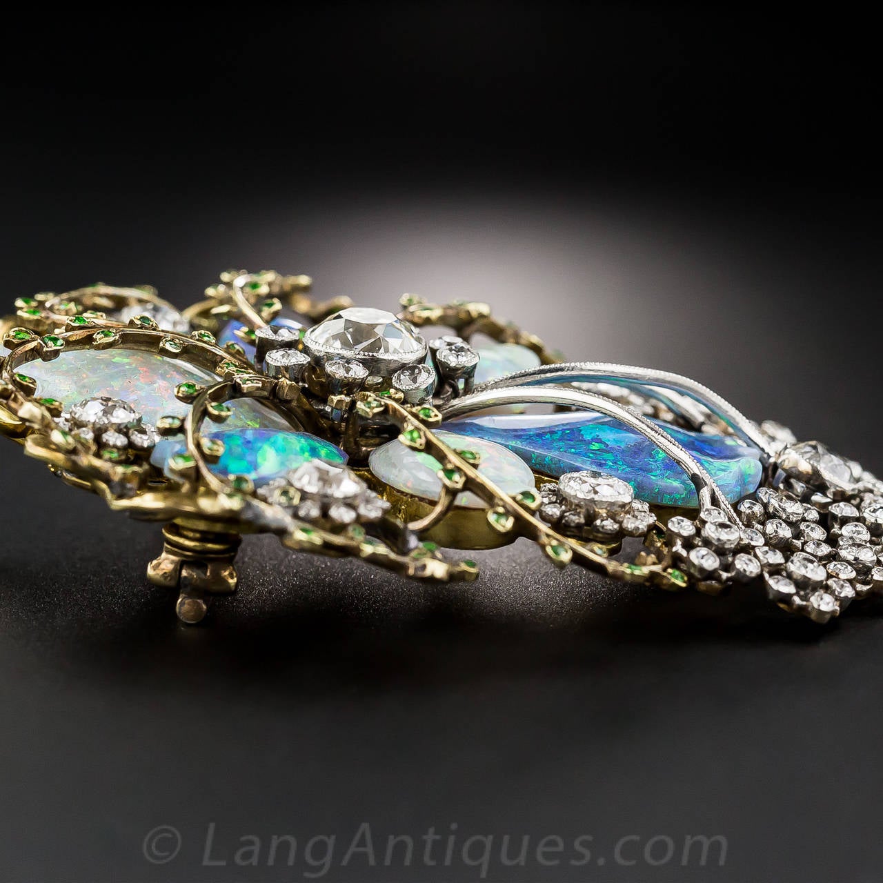 Fabulous Art Nouveau Opal Garnet Diamond Gold Platinum Pin 1