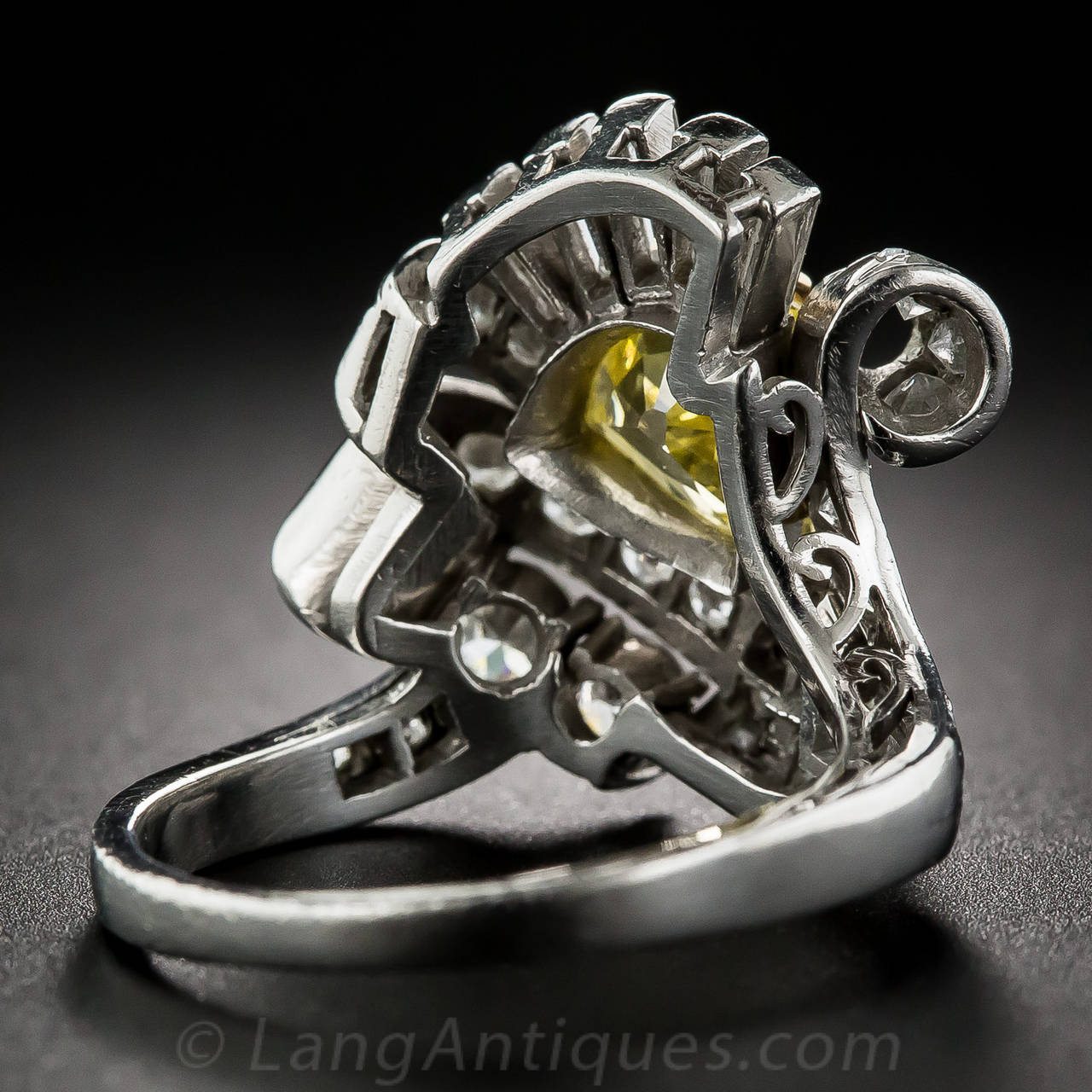 1.53 Carat Intense Fancy Yellow Diamond Platinum Cocktail Ring - GIA In Excellent Condition For Sale In San Francisco, CA