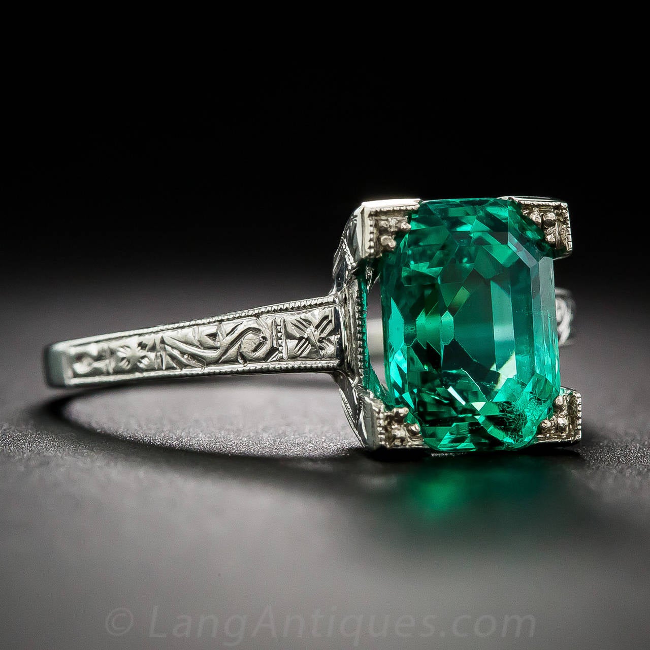 Art Deco 2.44 Carat Natural No Enhancement Emerald Ring In Good Condition In San Francisco, CA