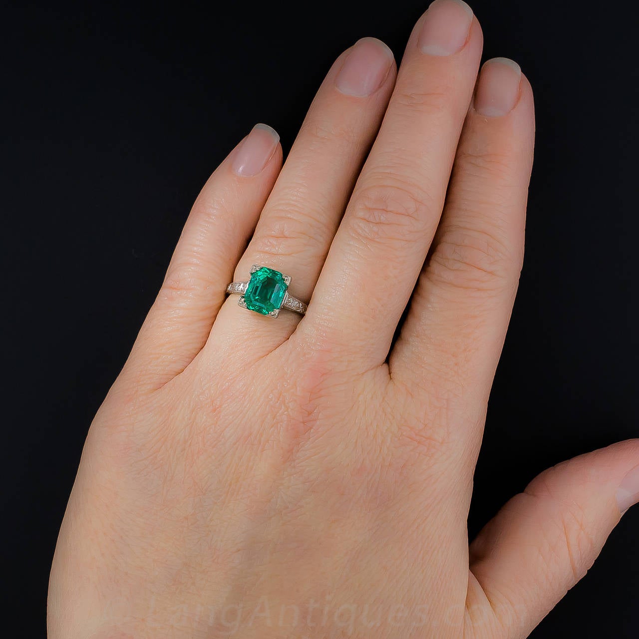 Art Deco 2.44 Carat Natural No Enhancement Emerald Ring 3