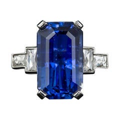 8.77 Carat Emerald-Cut Sapphire Diamond Platinum Ring