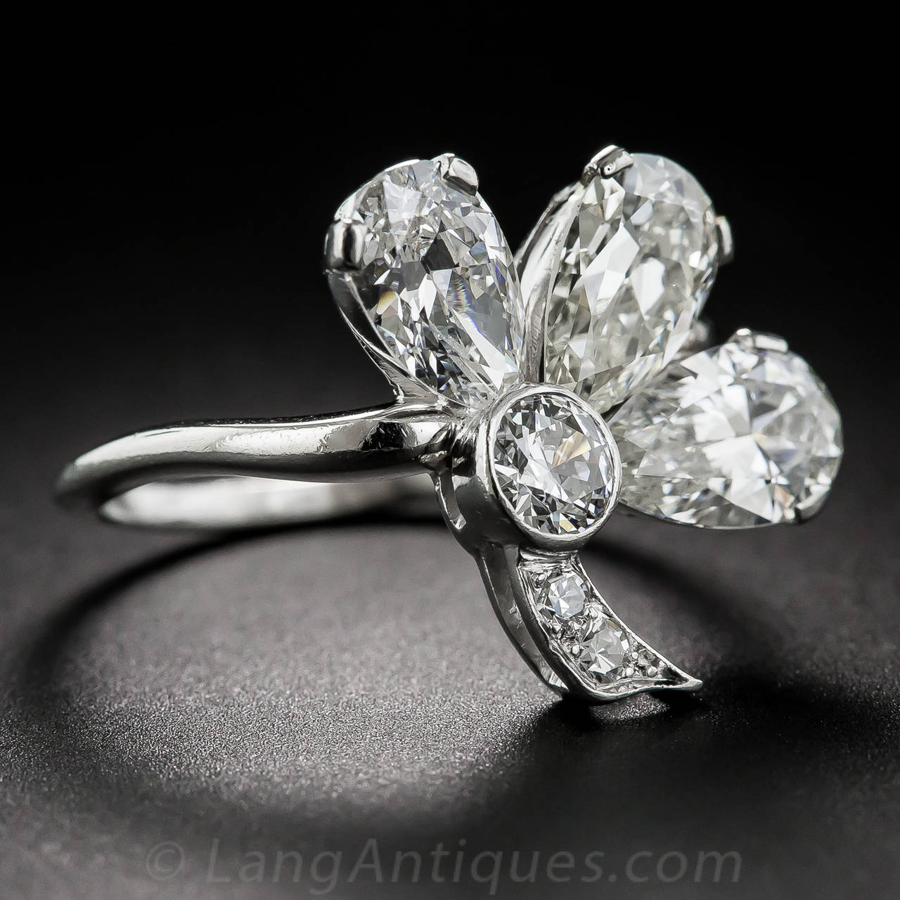 Art Deco 1930s Diamond Platinum Shamrock Ring