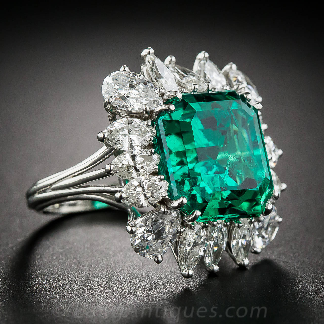 9.06 Carat Emerald Diamond Platinum Ring In Excellent Condition For Sale In San Francisco, CA