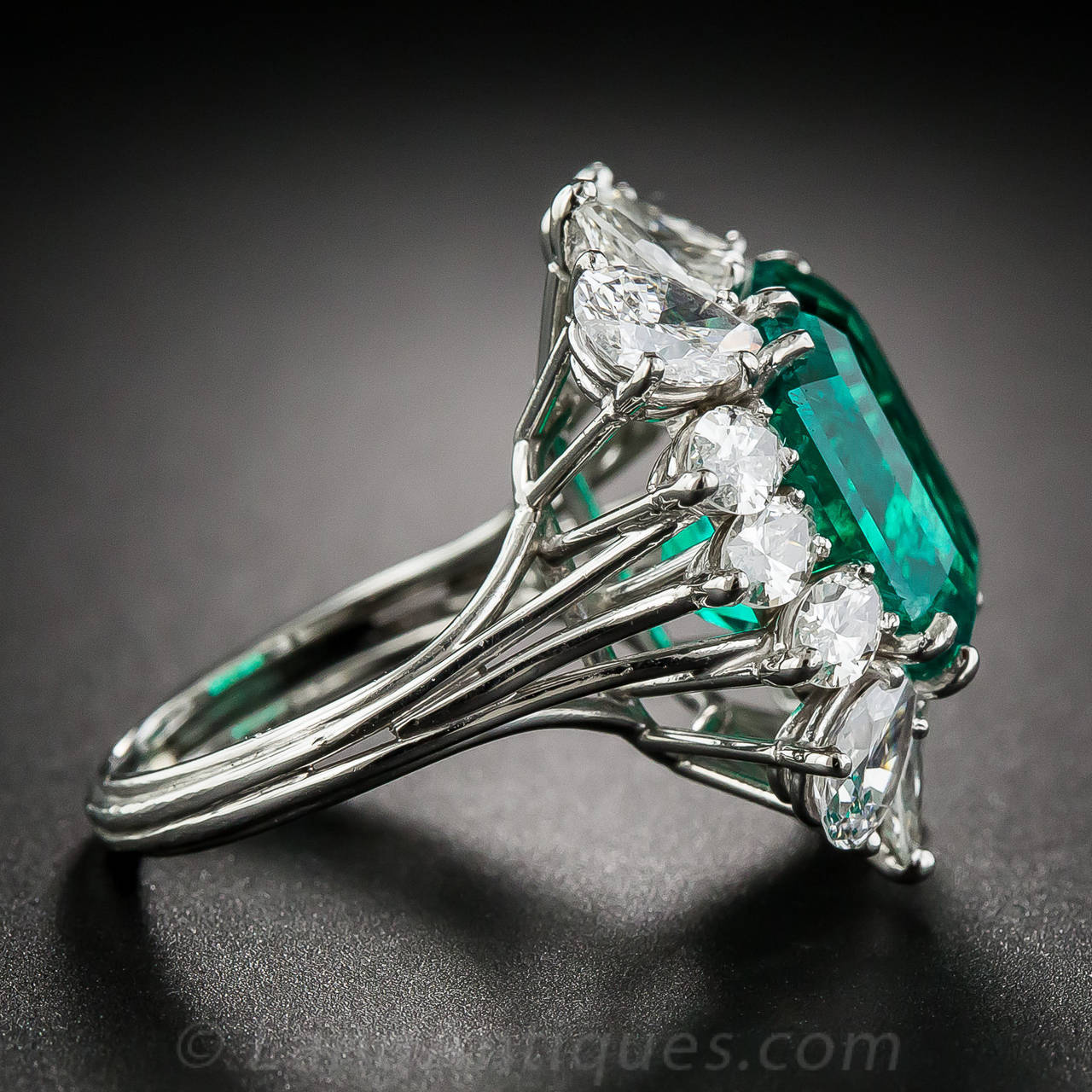 Women's 9.06 Carat Emerald Diamond Platinum Ring For Sale