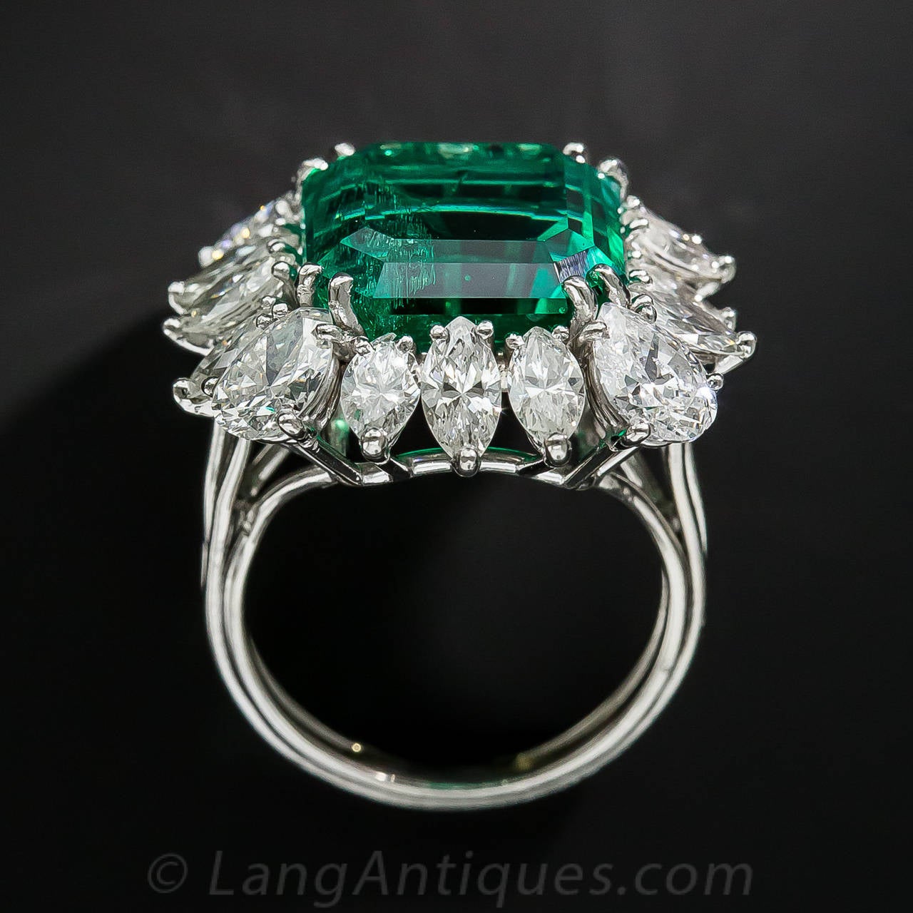 9.06 Carat Emerald Diamond Platinum Ring For Sale 2