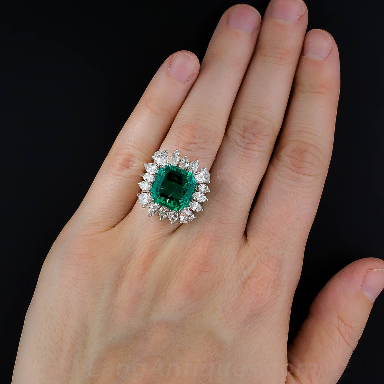 9.06 Carat Emerald Diamond Platinum Ring For Sale 3