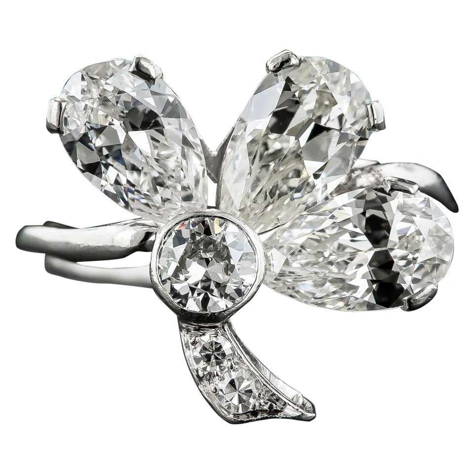 1930s Diamond Platinum Shamrock Ring