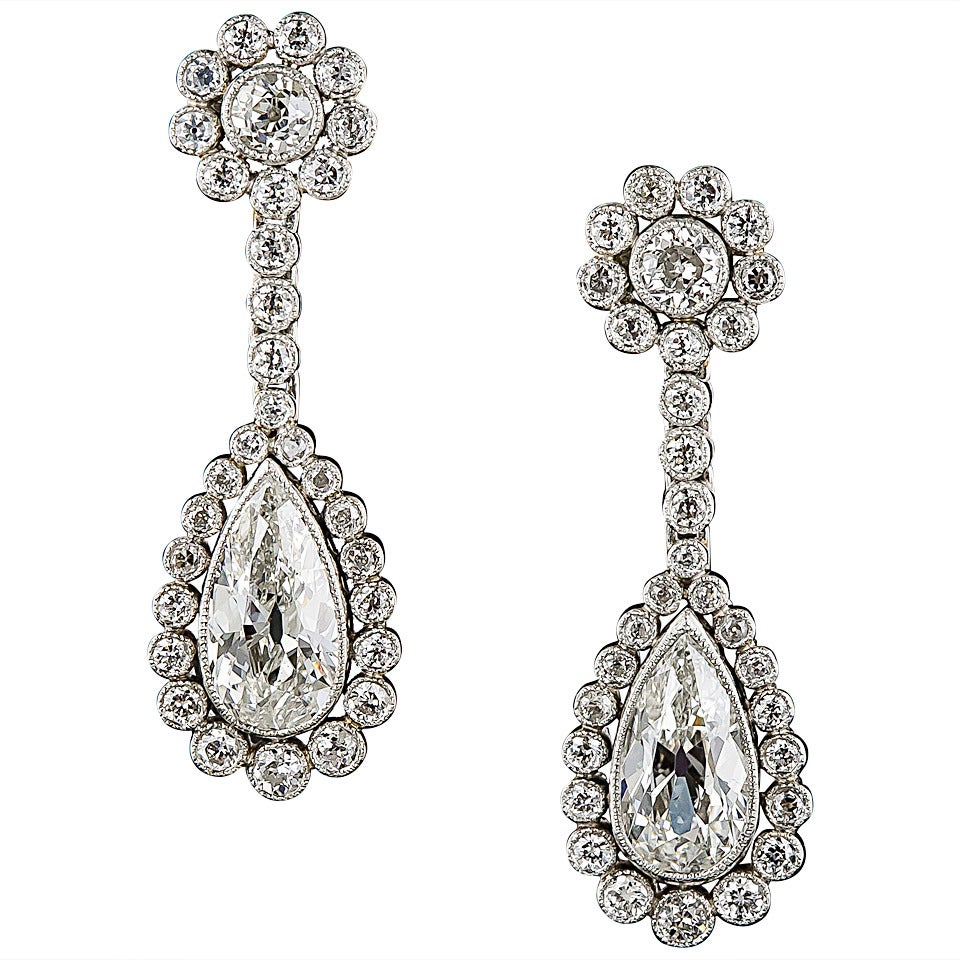 Diamond Platinum Drop Earrings For Sale