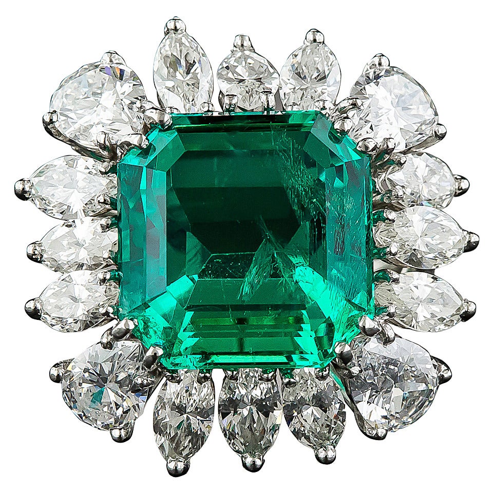 9.06 Carat Emerald Diamond Platinum Ring For Sale