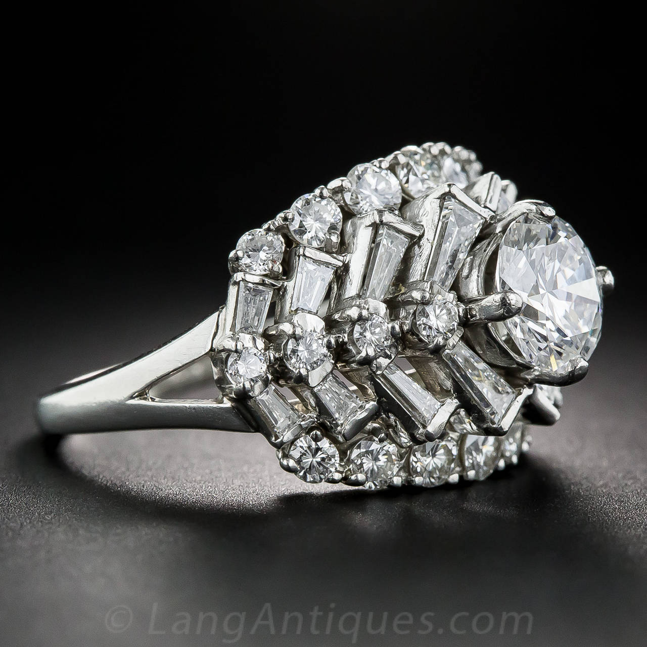 1.45 Carat Center Diamond Platinum Cocktail Ring In Excellent Condition In San Francisco, CA