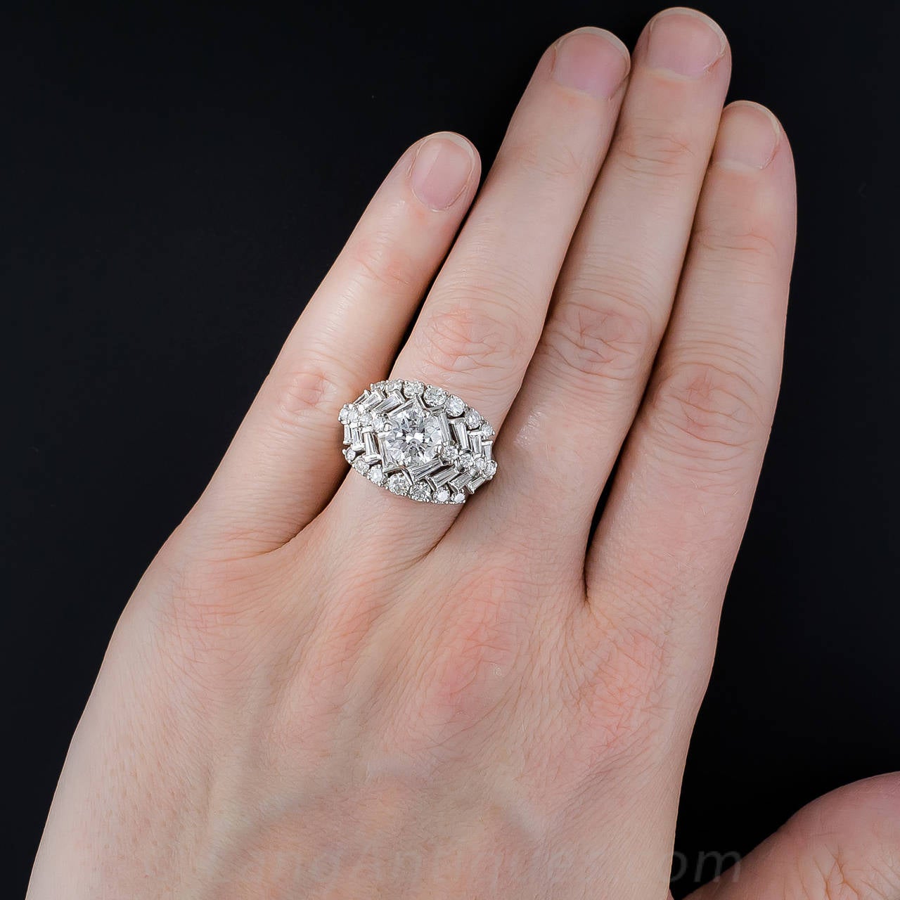 1.45 Carat Center Diamond Platinum Cocktail Ring 3