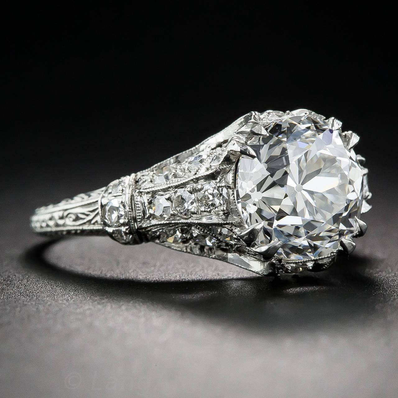 3.14 Edwardian European-Cut  GIA G-VVS1 Diamond Platinum Ring In Excellent Condition In San Francisco, CA