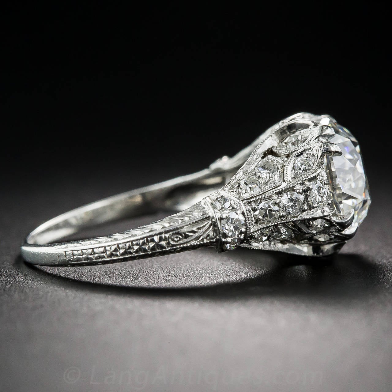 Women's 3.14 Edwardian European-Cut  GIA G-VVS1 Diamond Platinum Ring