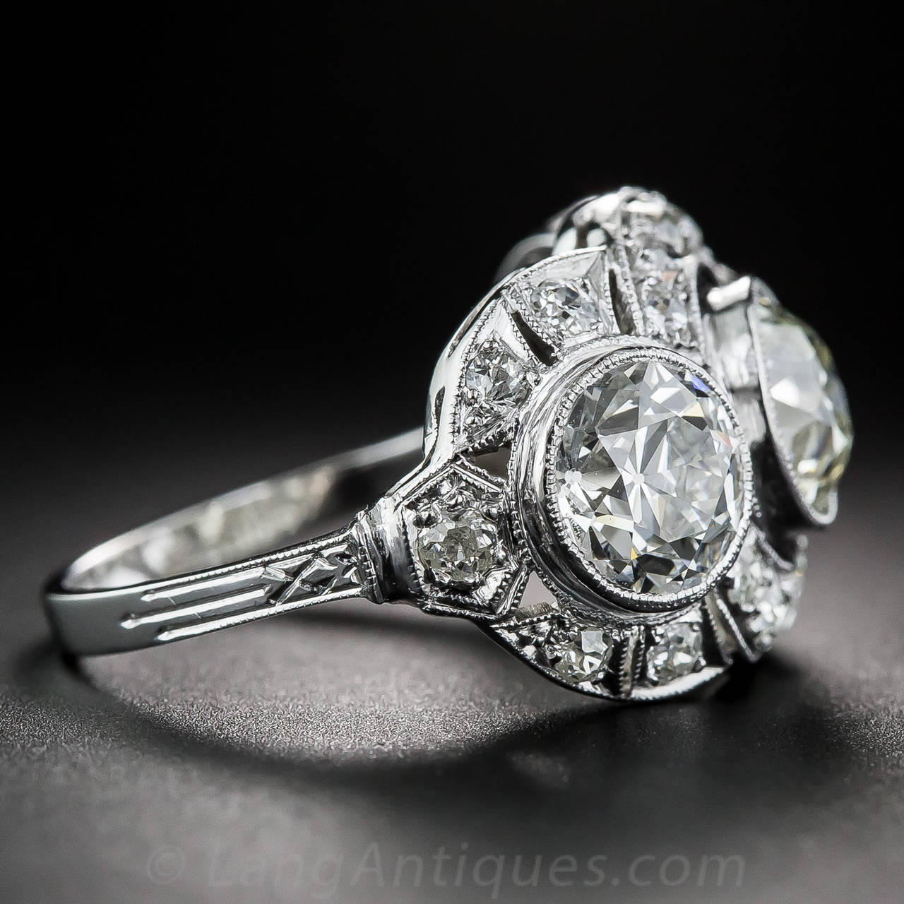 Women's Art Deco 3.65 Carat Diamond Platinum Three-Stone Ring For Sale