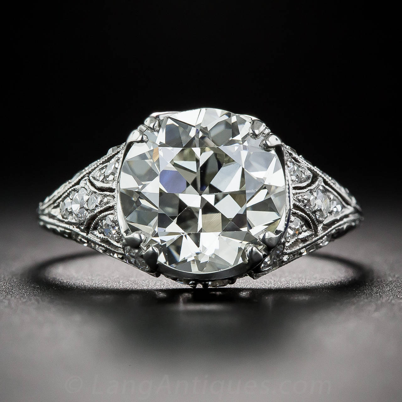 Art Deco 3.10 Carat Calibre Sapphires Diamond Platinum Engagement Ring In Excellent Condition In San Francisco, CA
