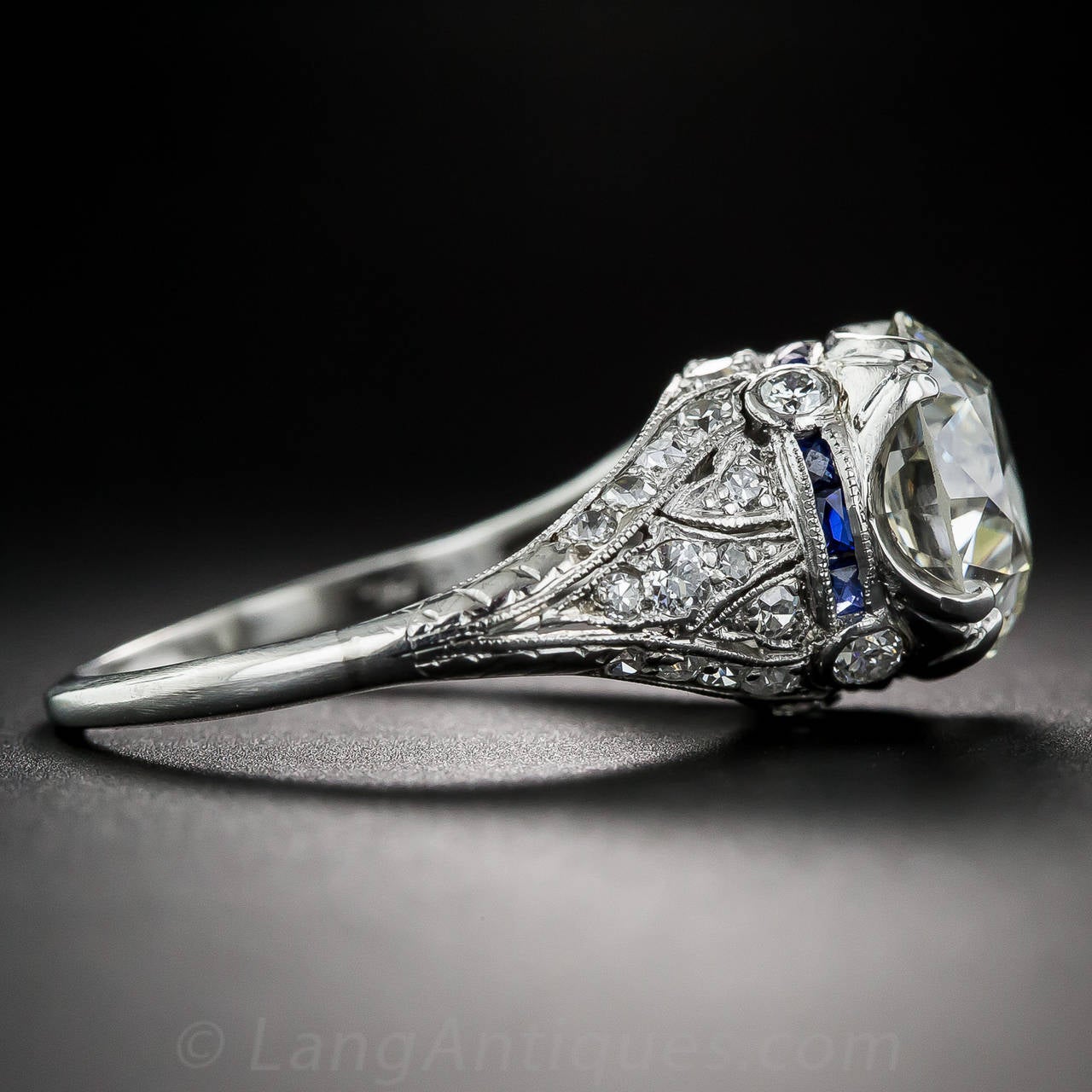 Art Deco 3.10 Carat Calibre Sapphires Diamond Platinum Engagement Ring 1
