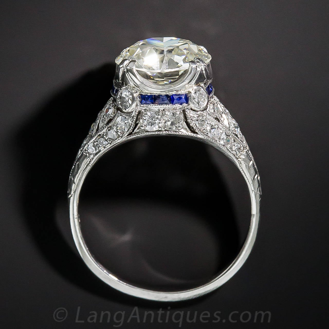 Art Deco 3.10 Carat Calibre Sapphires Diamond Platinum Engagement Ring 2
