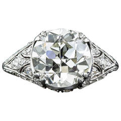 Art Deco 3.10 Carat Calibre Sapphires Diamond Platinum Engagement Ring