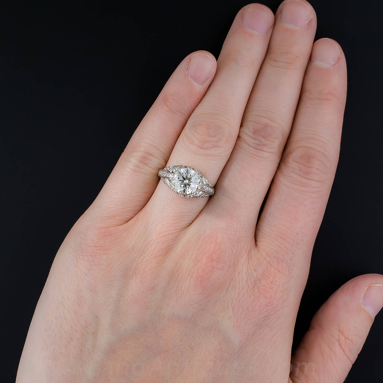2.08 Carat Diamond Art Deco Style Ring For Sale 3