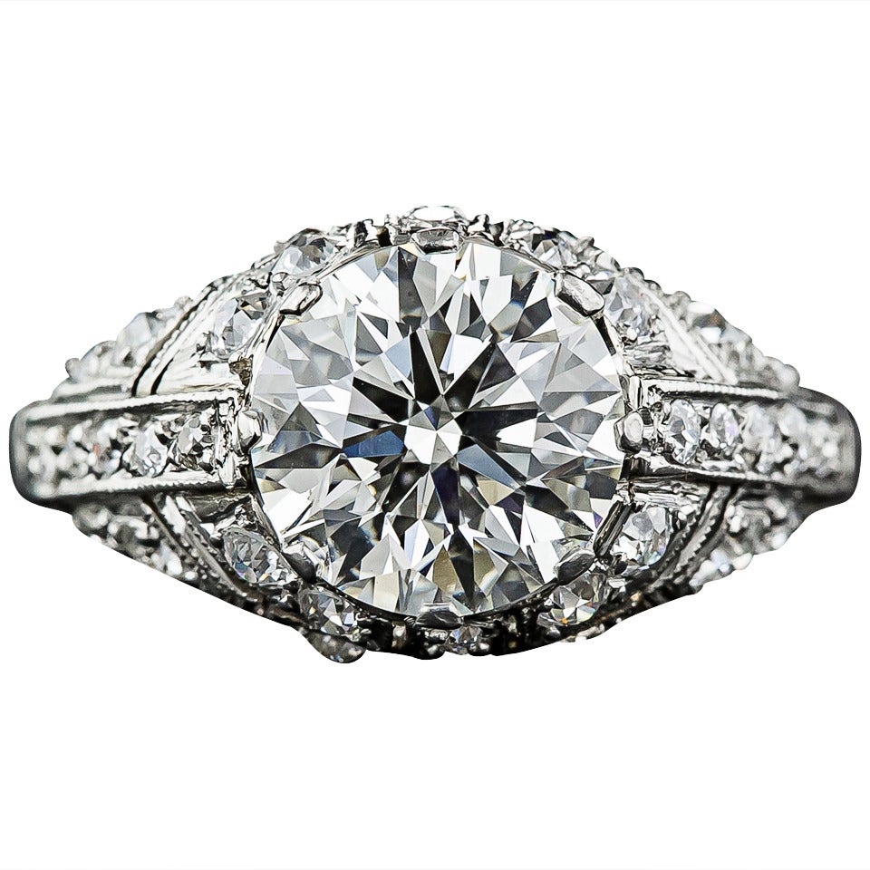 2.08 Carat Diamond Art Deco Style Ring For Sale