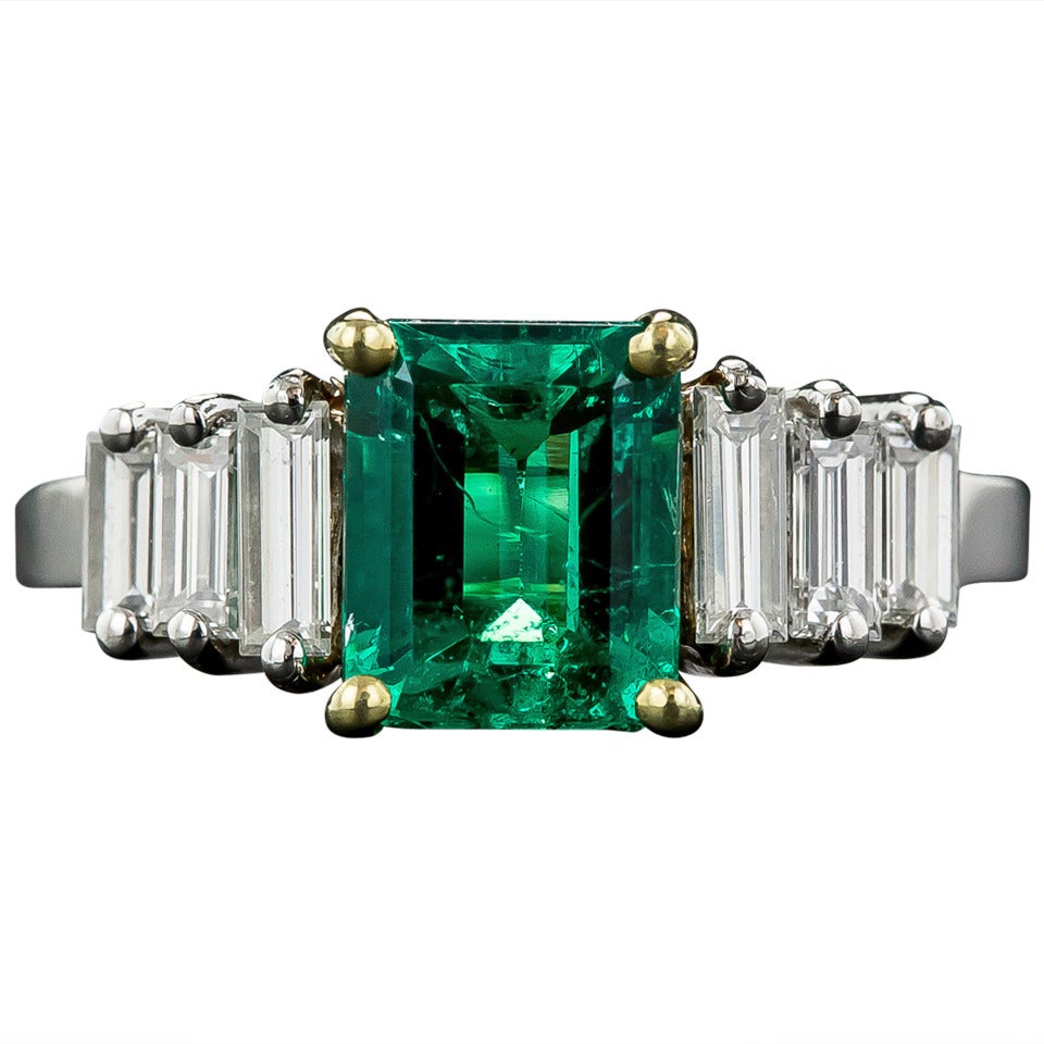 1.50 Carat Emerald and Diamond Ring at 1stDibs