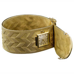 Vintage Patek Philippe Yellow Gold Wide Mesh Bracelet Wristwatch