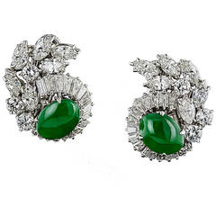 Natural Jadeite Diamond Platinum Earrings 8