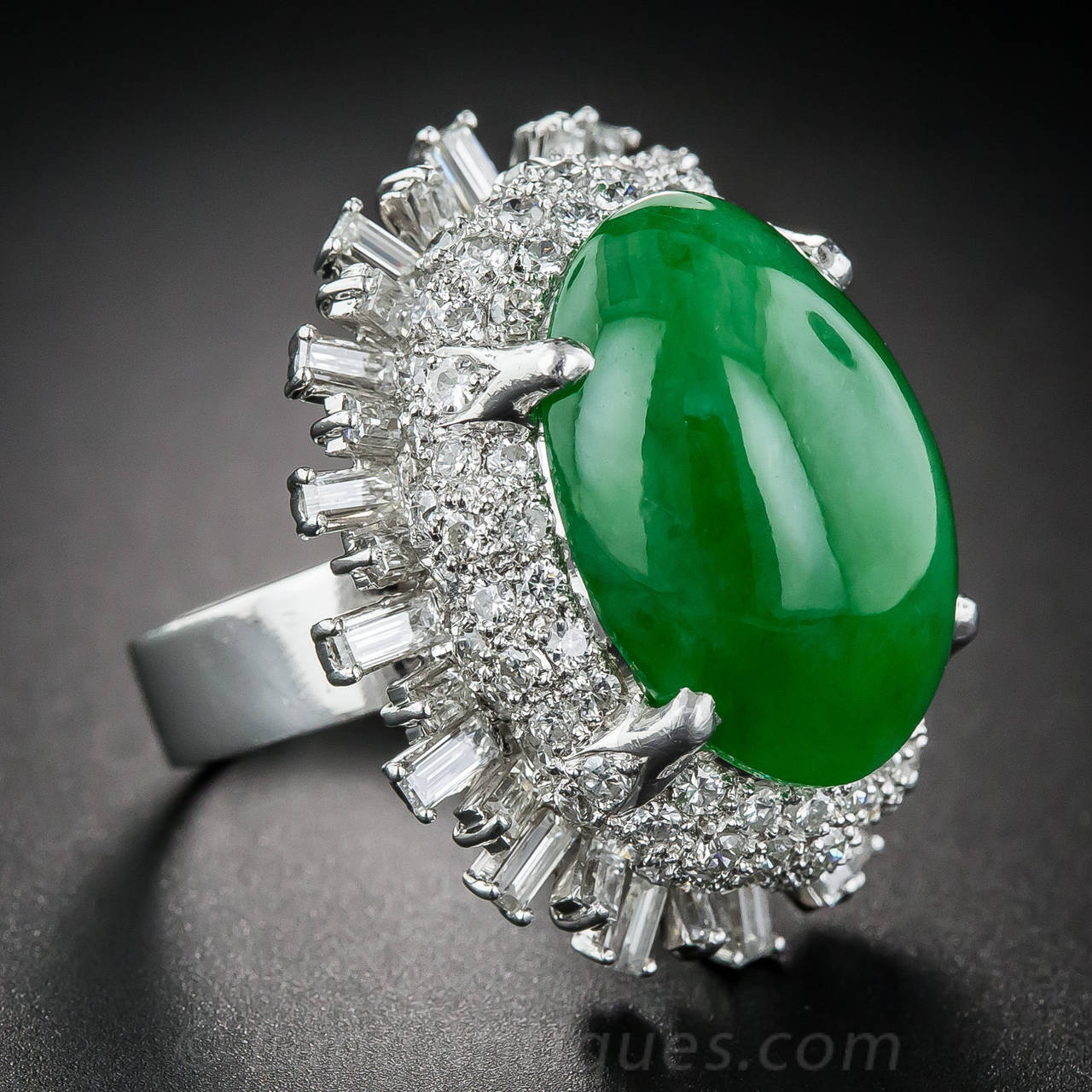 Natural Jade Platinum and Diamond Ring For Sale at 1stdibs