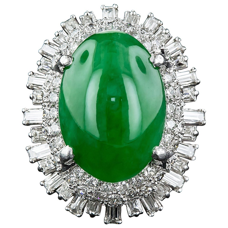 Natural Jade Platinum and Diamond Ring For Sale at 1stdibs