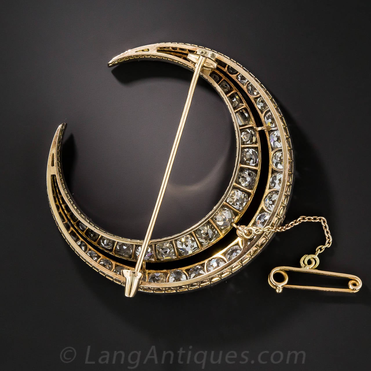 Victorian Large French Antique Diamond Crescent Brooch For Sale