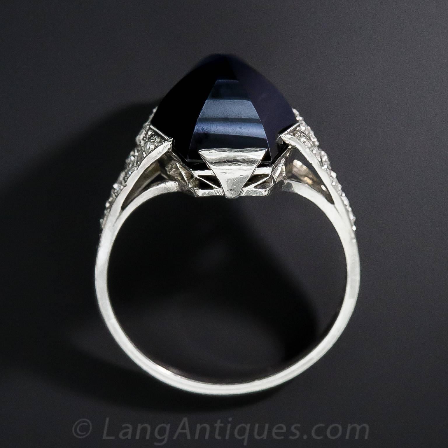 7.25 Carat French Art Deco Sapphire Diamond Platinum Ring For Sale 2