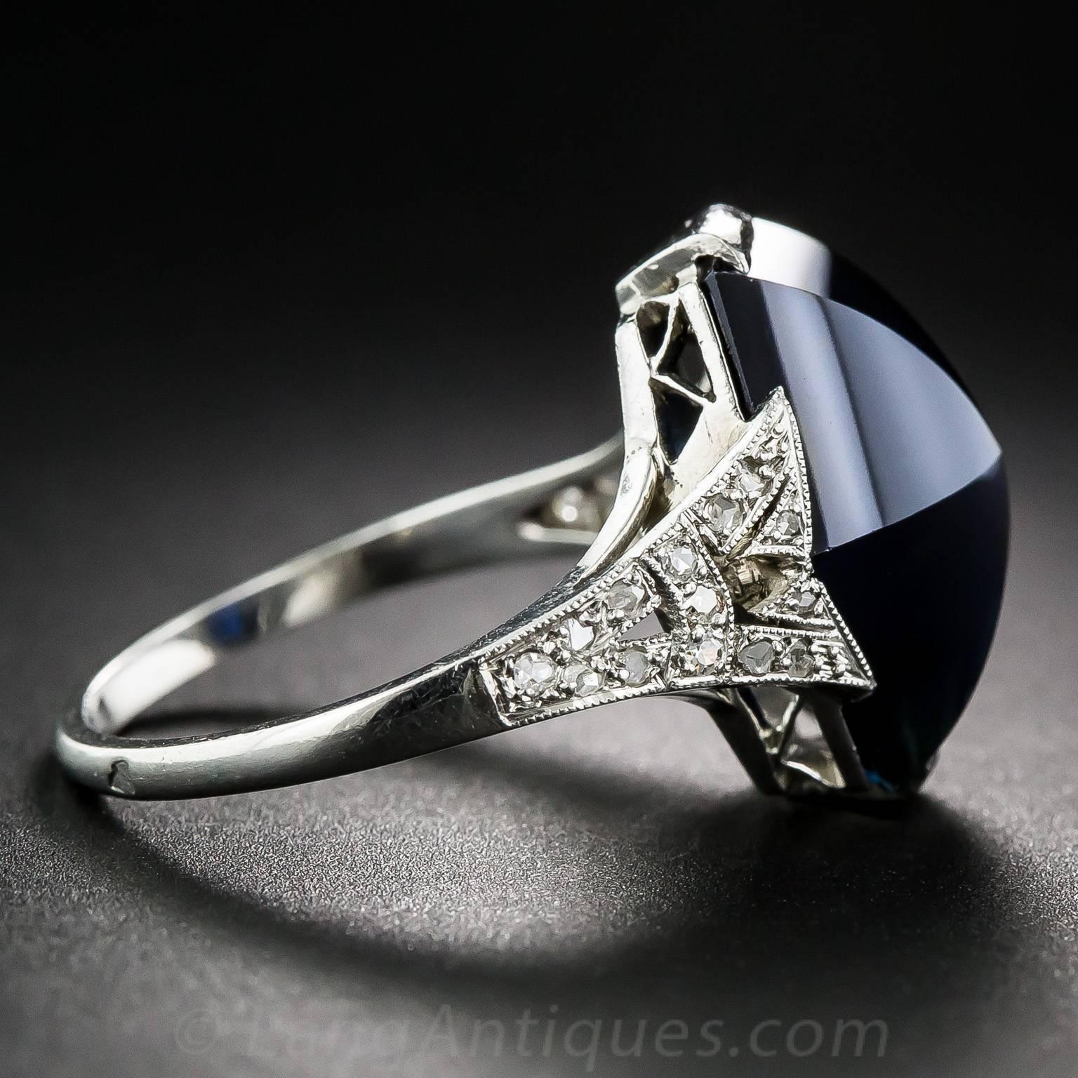 Women's 7.25 Carat French Art Deco Sapphire Diamond Platinum Ring For Sale