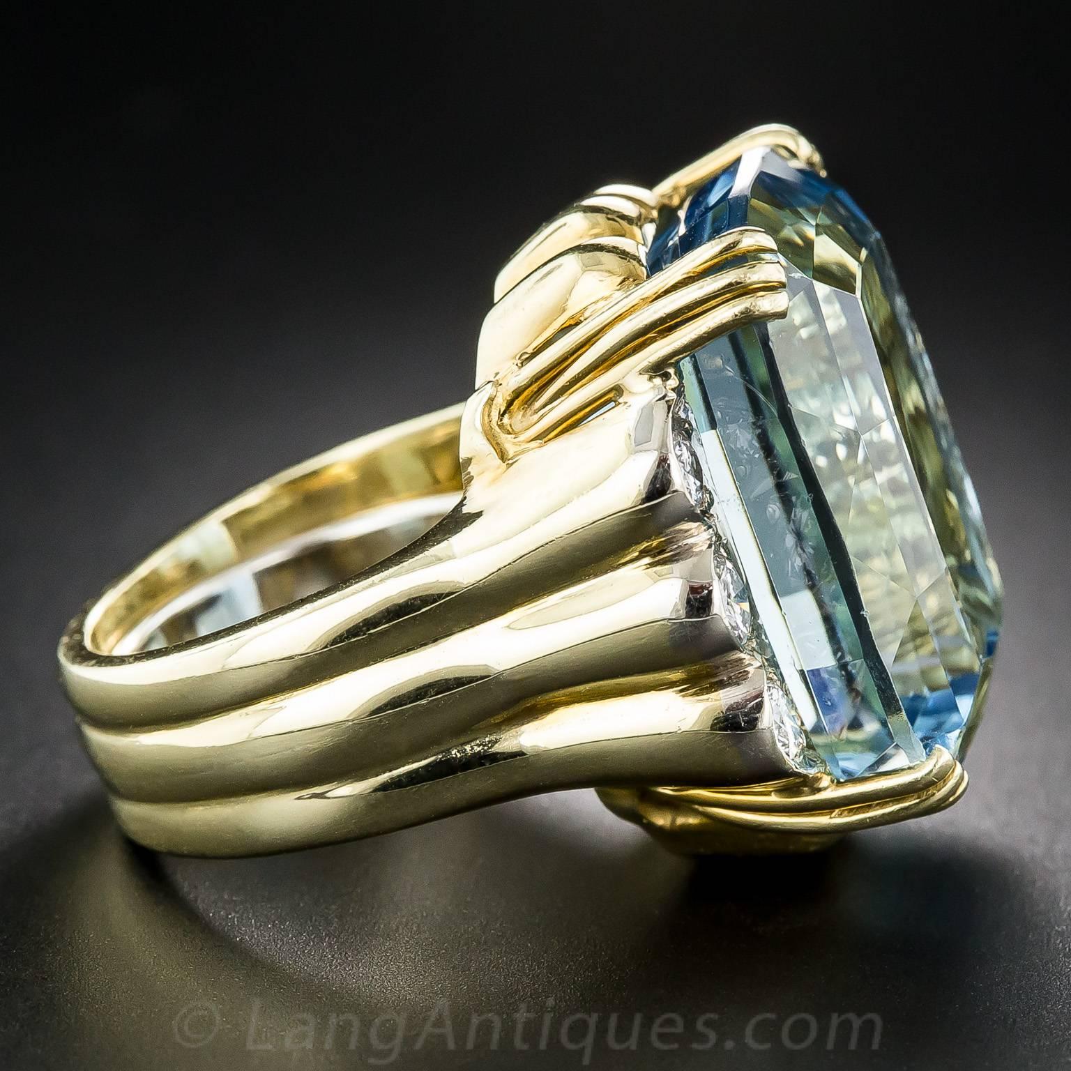 Women's Fine 27 Carat Aquamarine Diamond Gold Ring