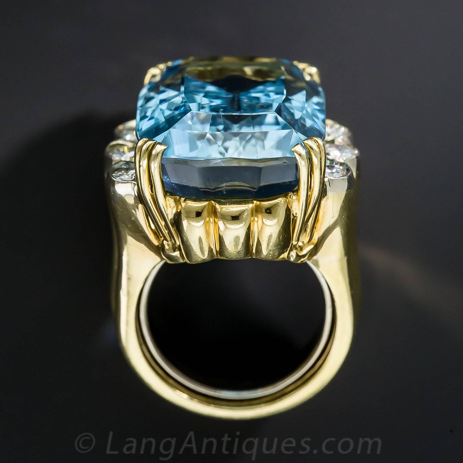 Fine 27 Carat Aquamarine Diamond Gold Ring 1