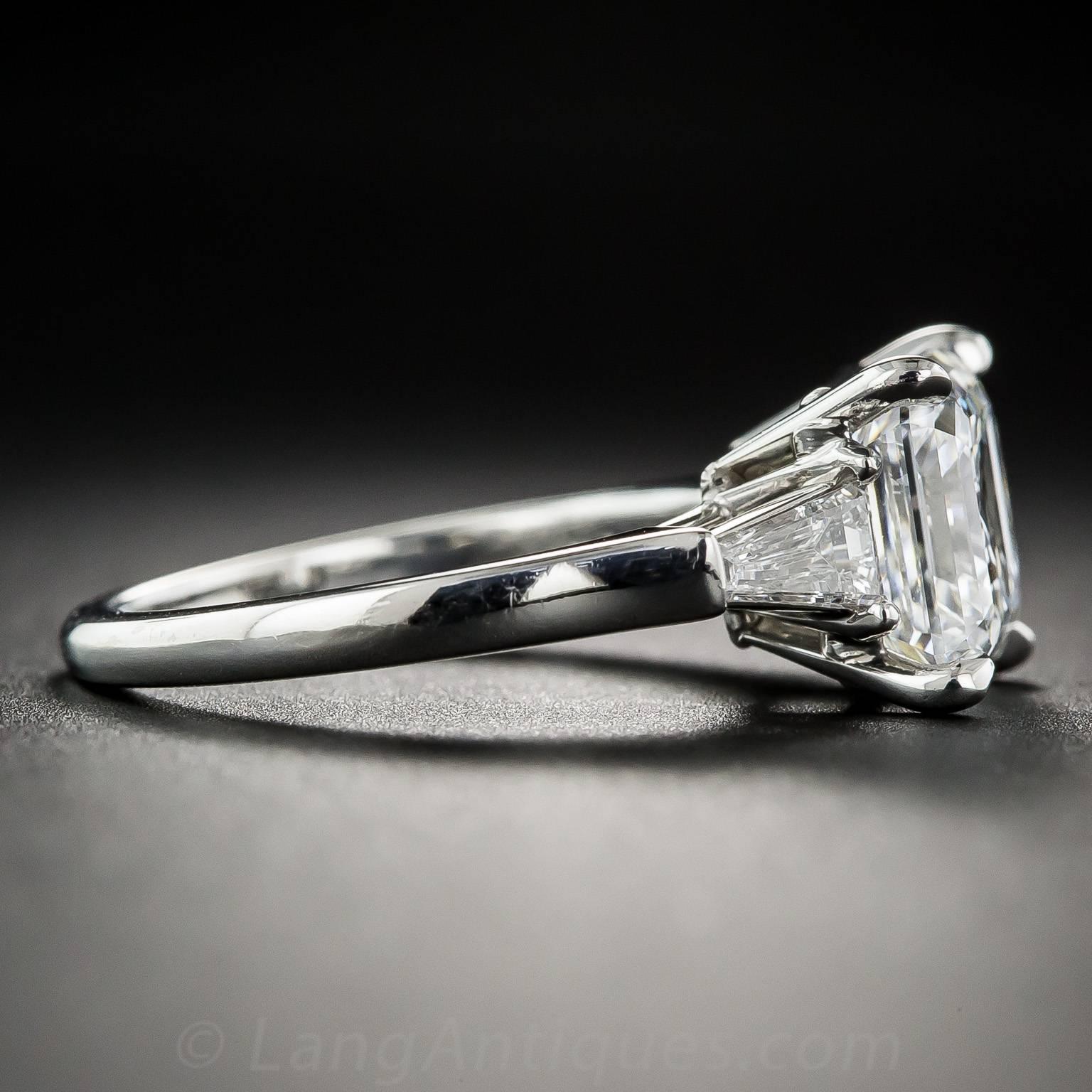 Women's 3.01 Carat GIA E/VS2 Square Emerald Cut Diamond Platinum Ring For Sale