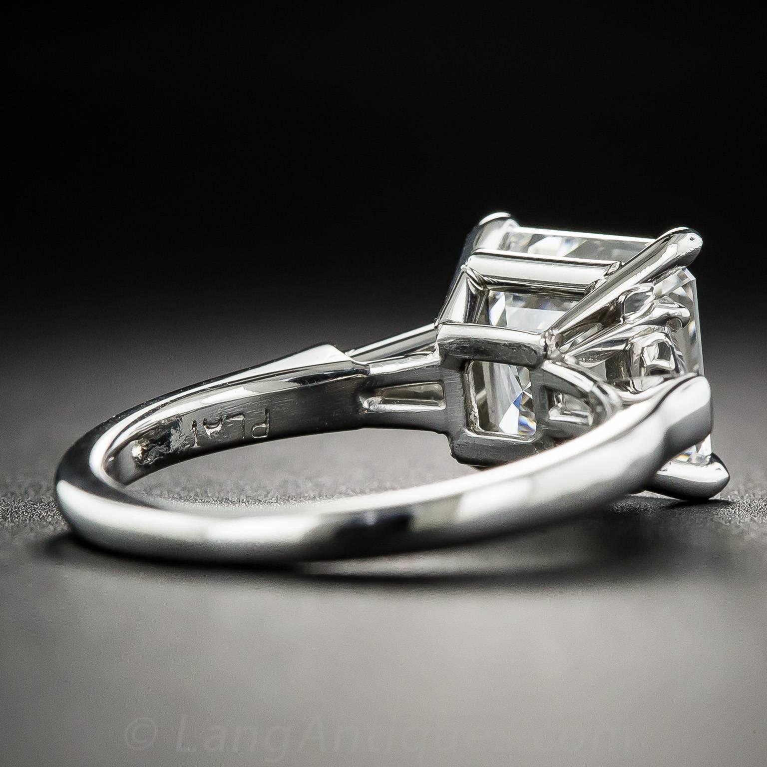 3.01 Carat GIA E/VS2 Square Emerald Cut Diamond Platinum Ring For Sale 1