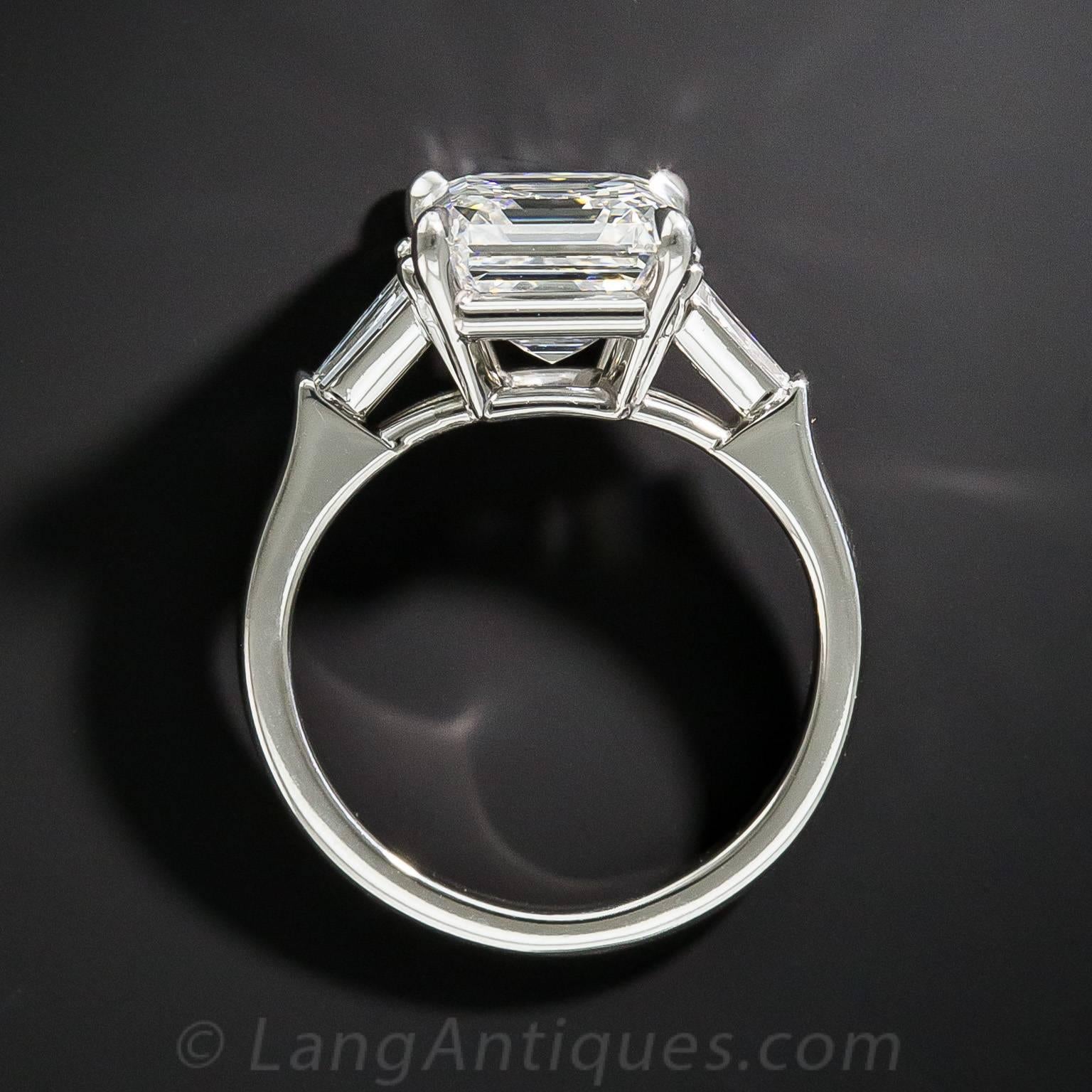 3.01 Carat GIA E/VS2 Square Emerald Cut Diamond Platinum Ring For Sale 2