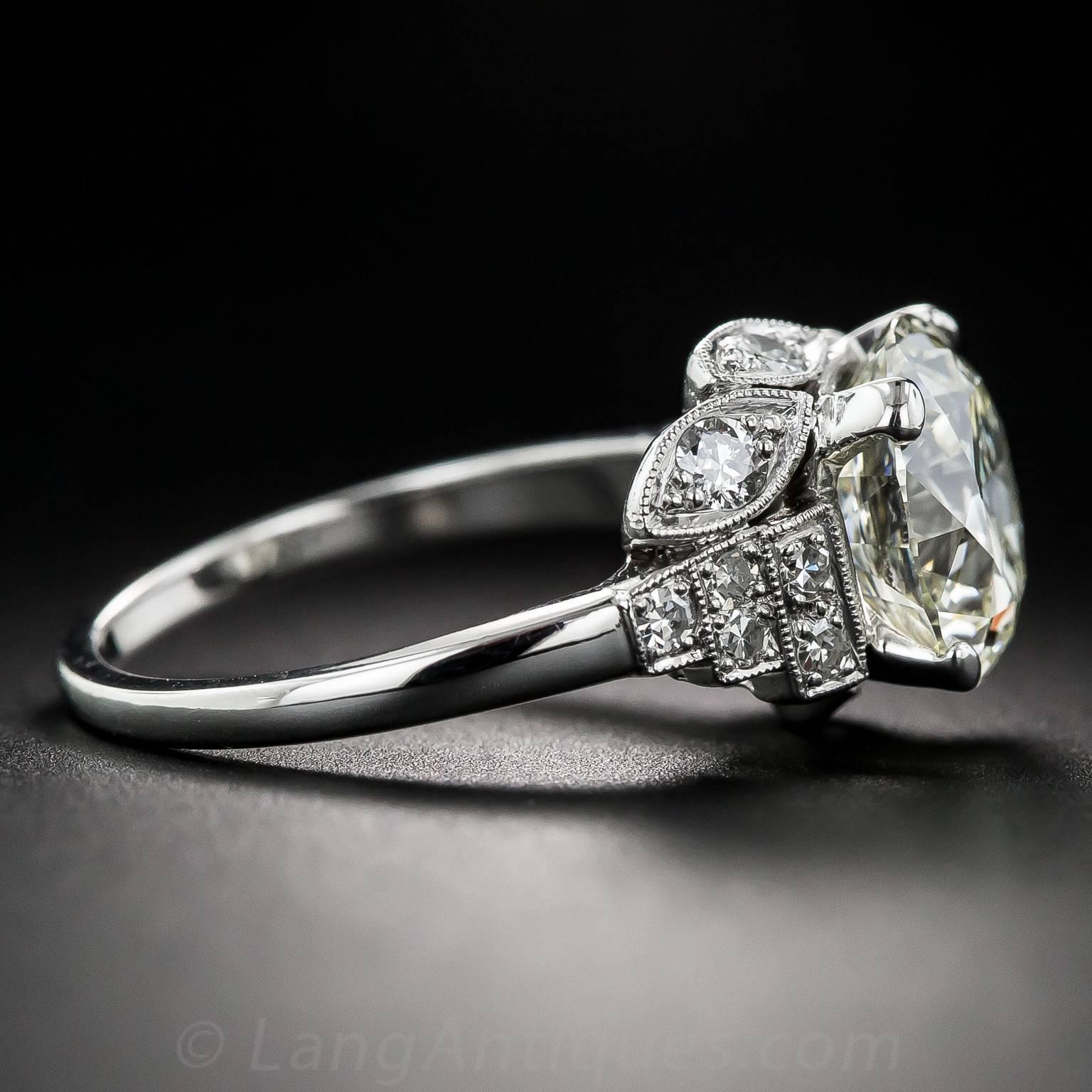 3.47 Carat GIA Cert European-Cut Diamond Gold Platinum Ring In Excellent Condition In San Francisco, CA