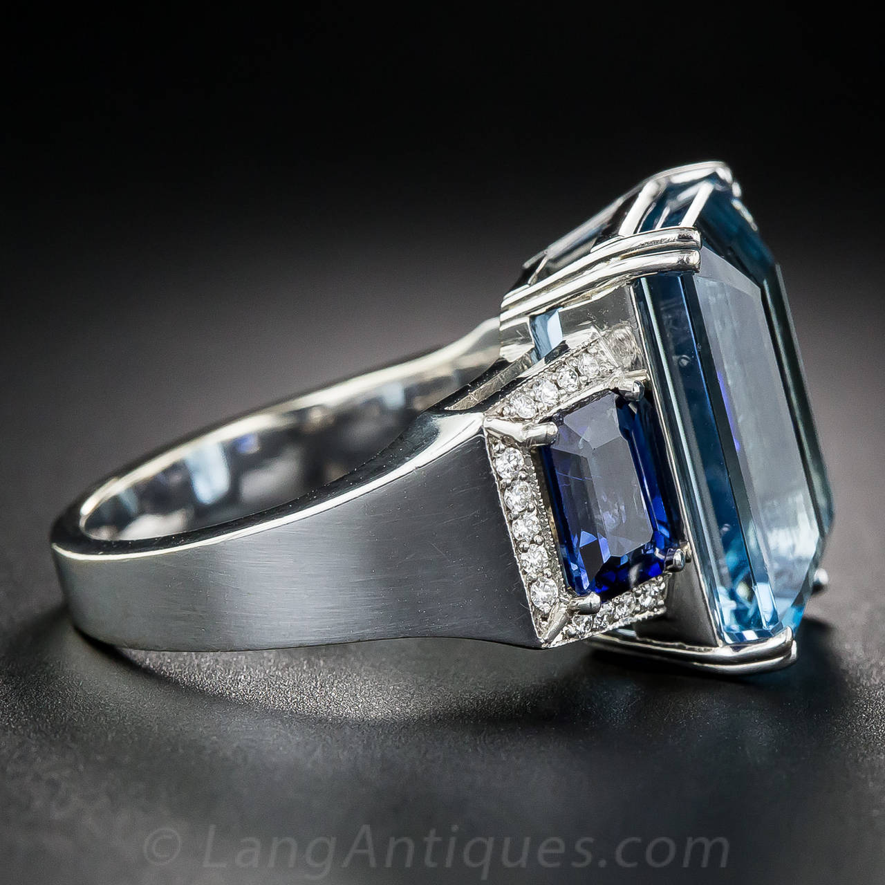 Women's Fine Aquamarine Sapphire Diamond Gold Ring For Sale