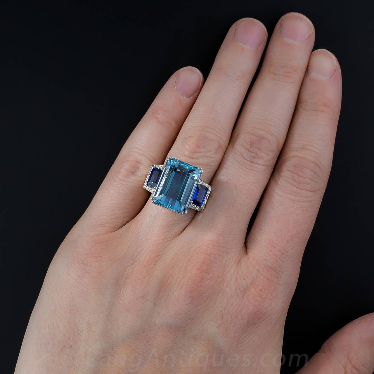 Fine Aquamarine Sapphire Diamond Gold Ring For Sale 3