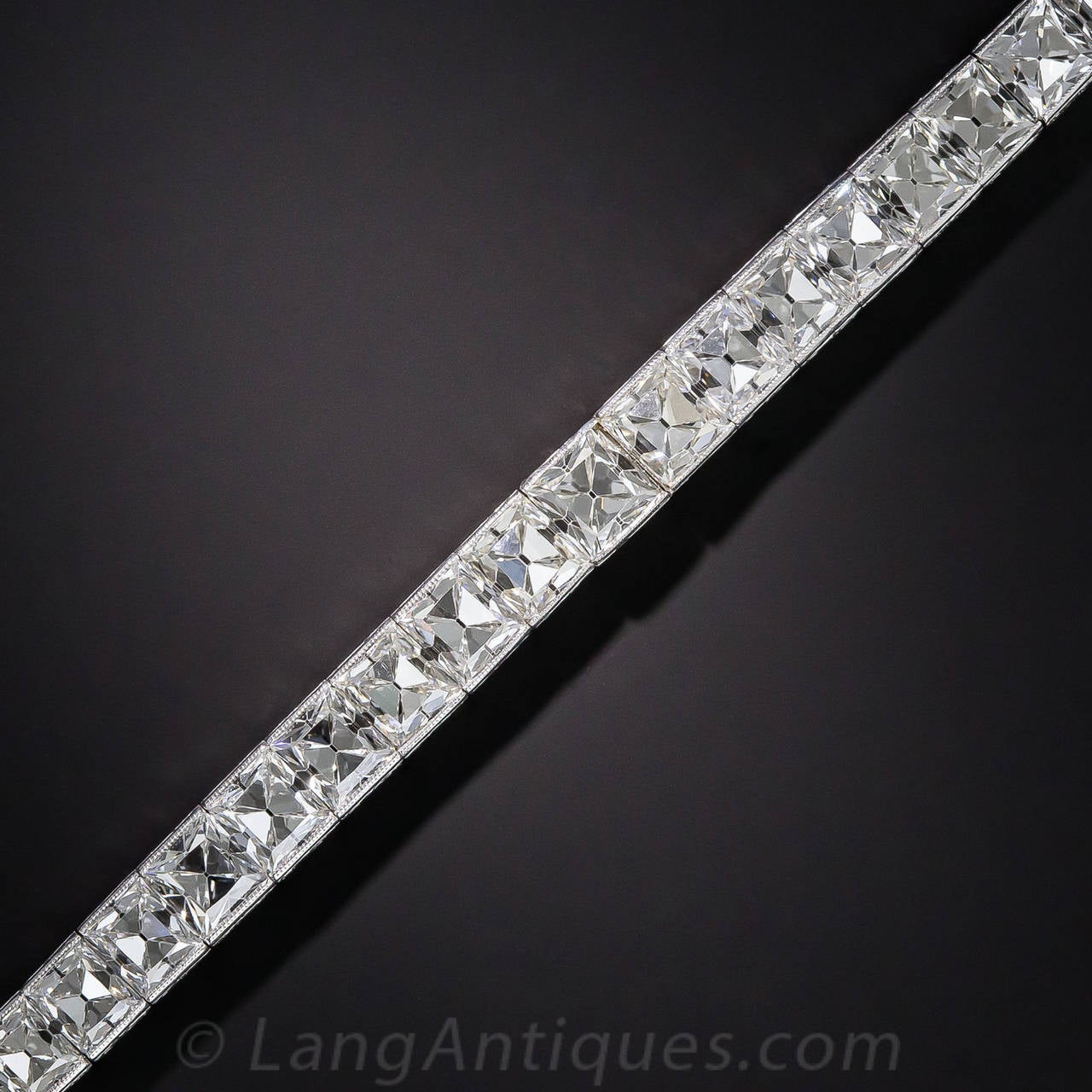 Tiffany & Co. 1920s 23 Carat French Cut Diamond Platinum Straight Line Bracelet In Excellent Condition In San Francisco, CA