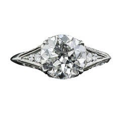 2.40 Carat Diamond Platinum Edwardian Style Engagement Ring GIA H/VS1