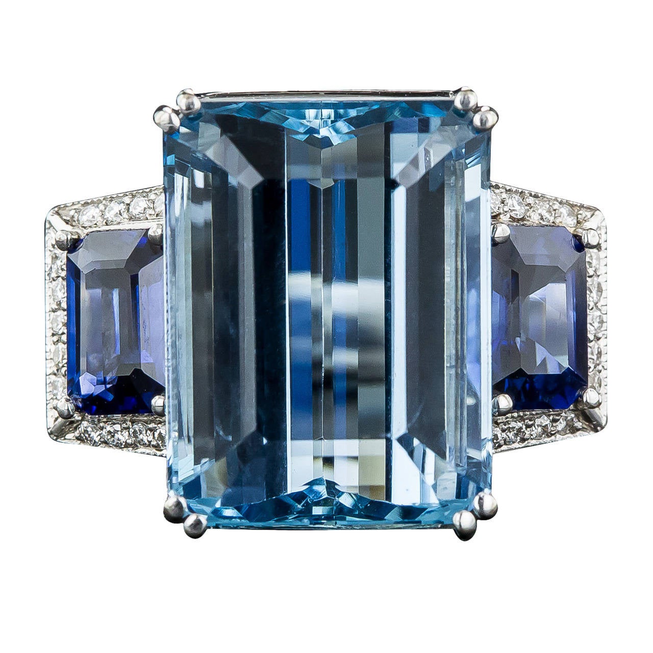 Fine Aquamarine Sapphire Diamond Gold Ring For Sale