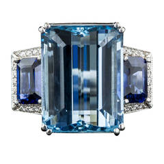 Fine Aquamarine Sapphire Diamond Gold Ring