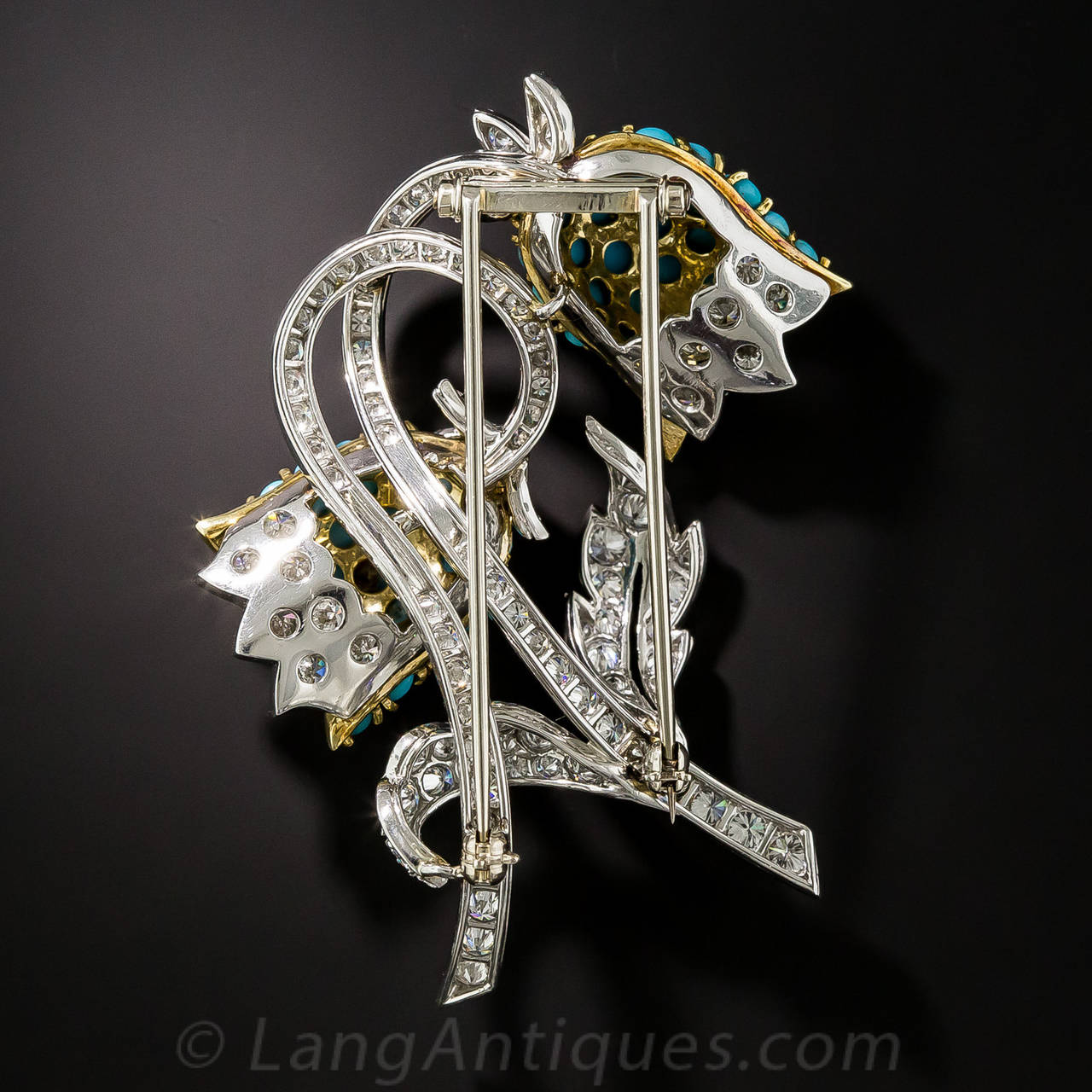 Diamond Turquoise Bluebell Brooch In Excellent Condition For Sale In San Francisco, CA