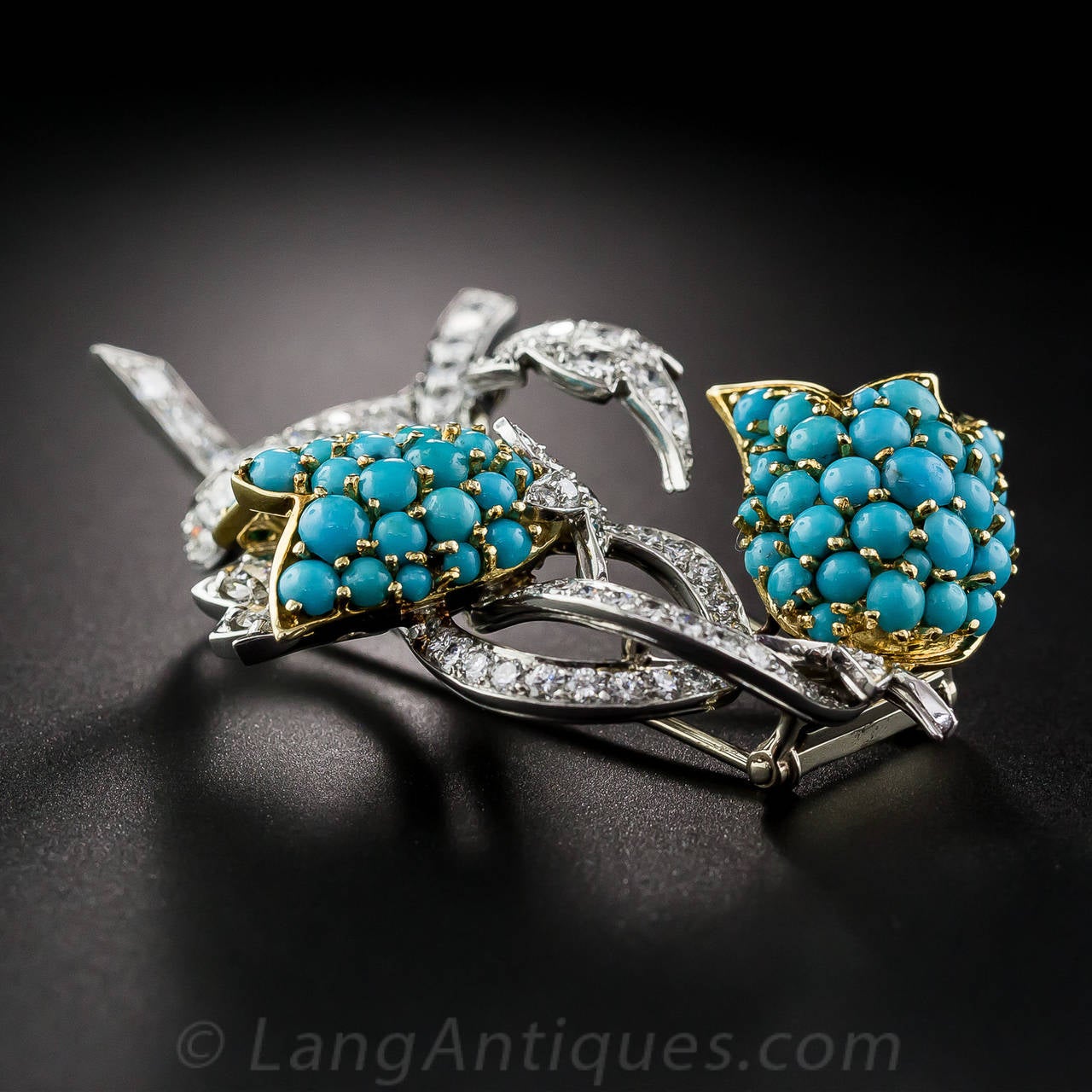 Women's Diamond Turquoise Bluebell Brooch For Sale