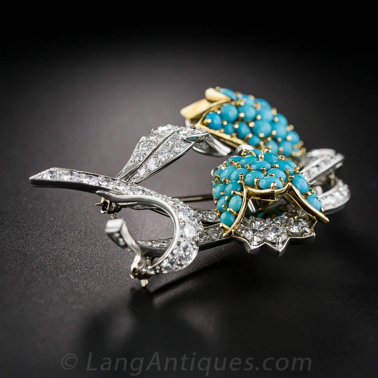 Diamond Turquoise Bluebell Brooch For Sale 1