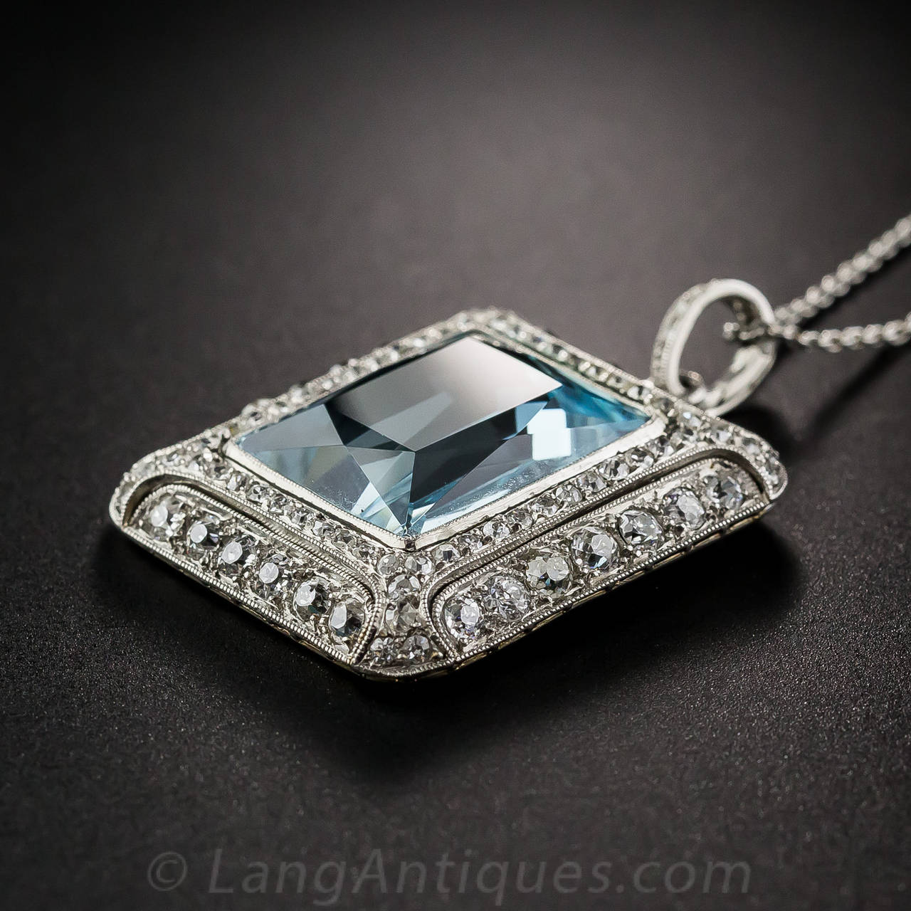 Women's Art Deco Aquamarine Diamond Platinum Necklace/Brooch