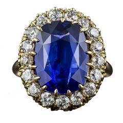 7.68 Carat Sapphire Diamond Antique Cluster Ring