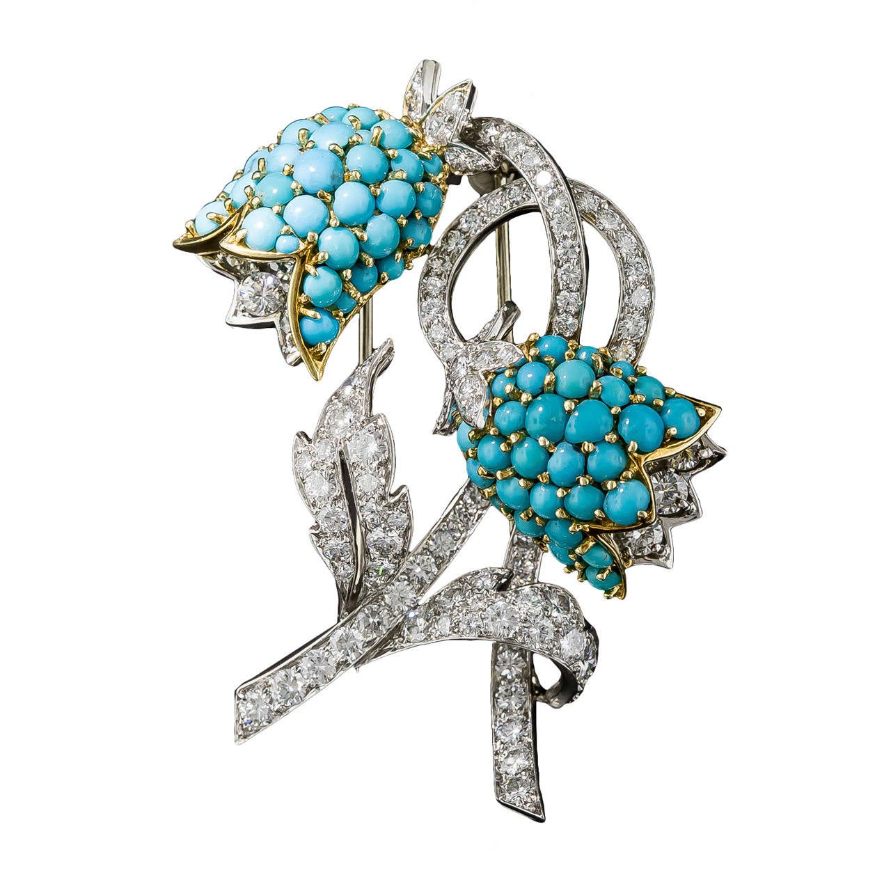 Diamond Turquoise Bluebell Brooch For Sale
